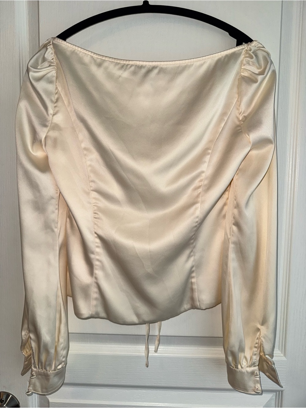 REVOLVE x Majorelle Ivory Satin Tie-Front Top - Picture 8 of 9